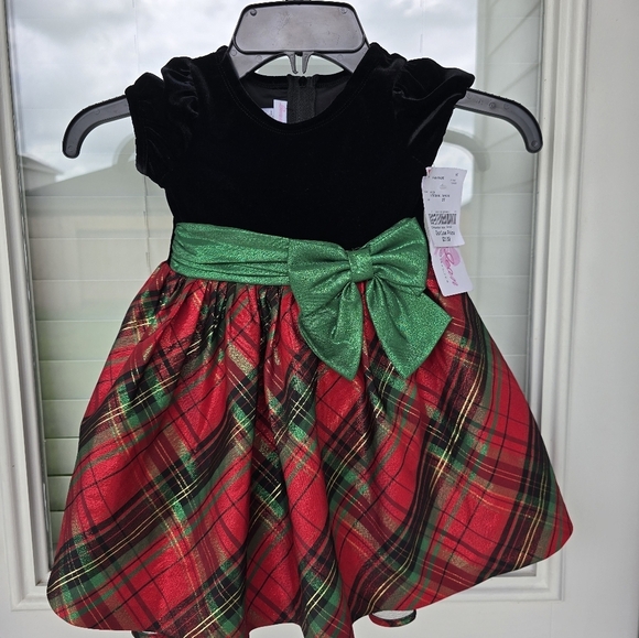 Bonnie Jean Plaid Girls Dress Size 2T Green Bow New Multic Color Fit Flare - Picture 4 of 12